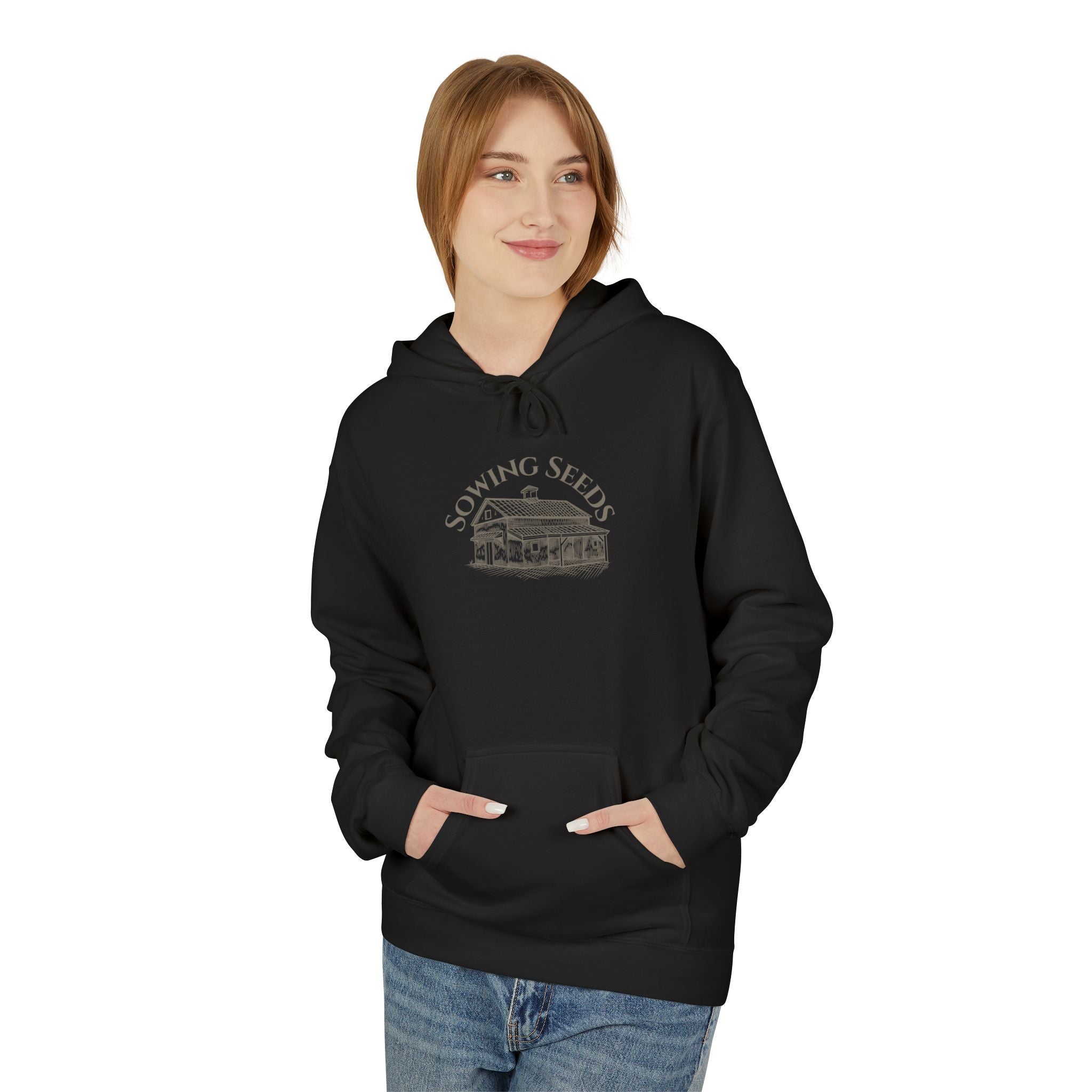 Faith Barn Hoodie — “Sowing Seeds of Faith: God First, Then the Work”