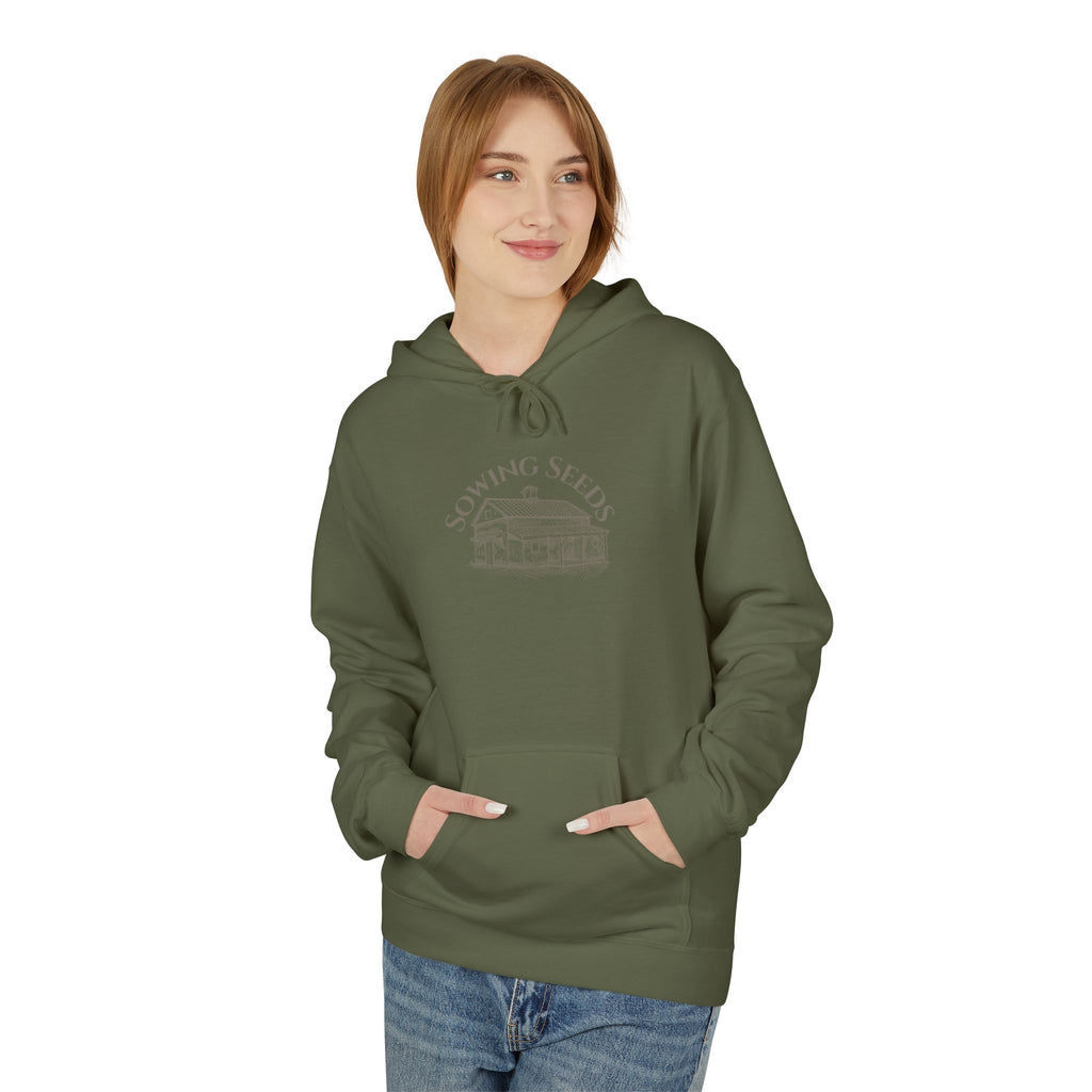 Faith Barn Hoodie — “Sowing Seeds of Faith: God First, Then the Work”