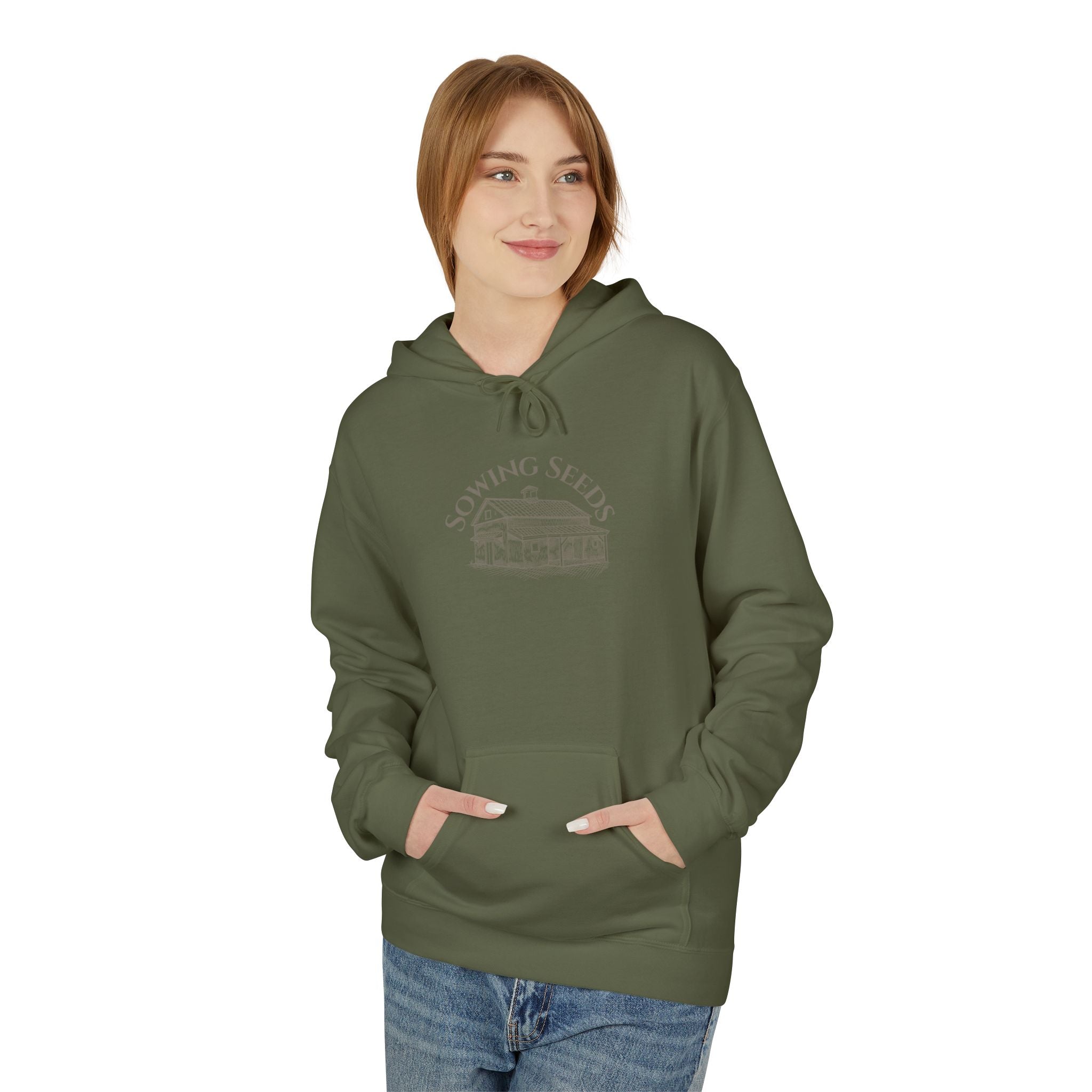 Faith Barn Hoodie — “Sowing Seeds of Faith: God First, Then the Work”