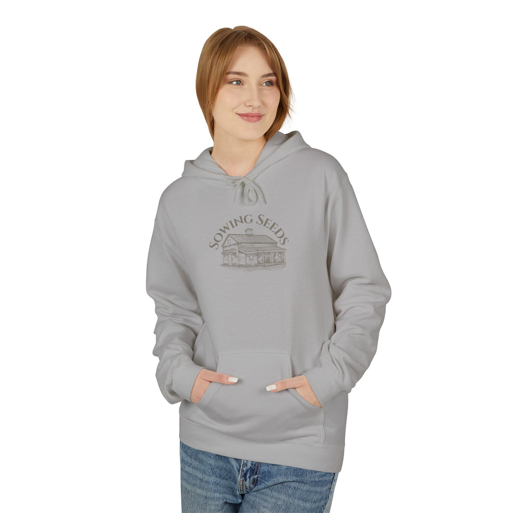 Faith Barn Hoodie — “Sowing Seeds of Faith: God First, Then the Work”